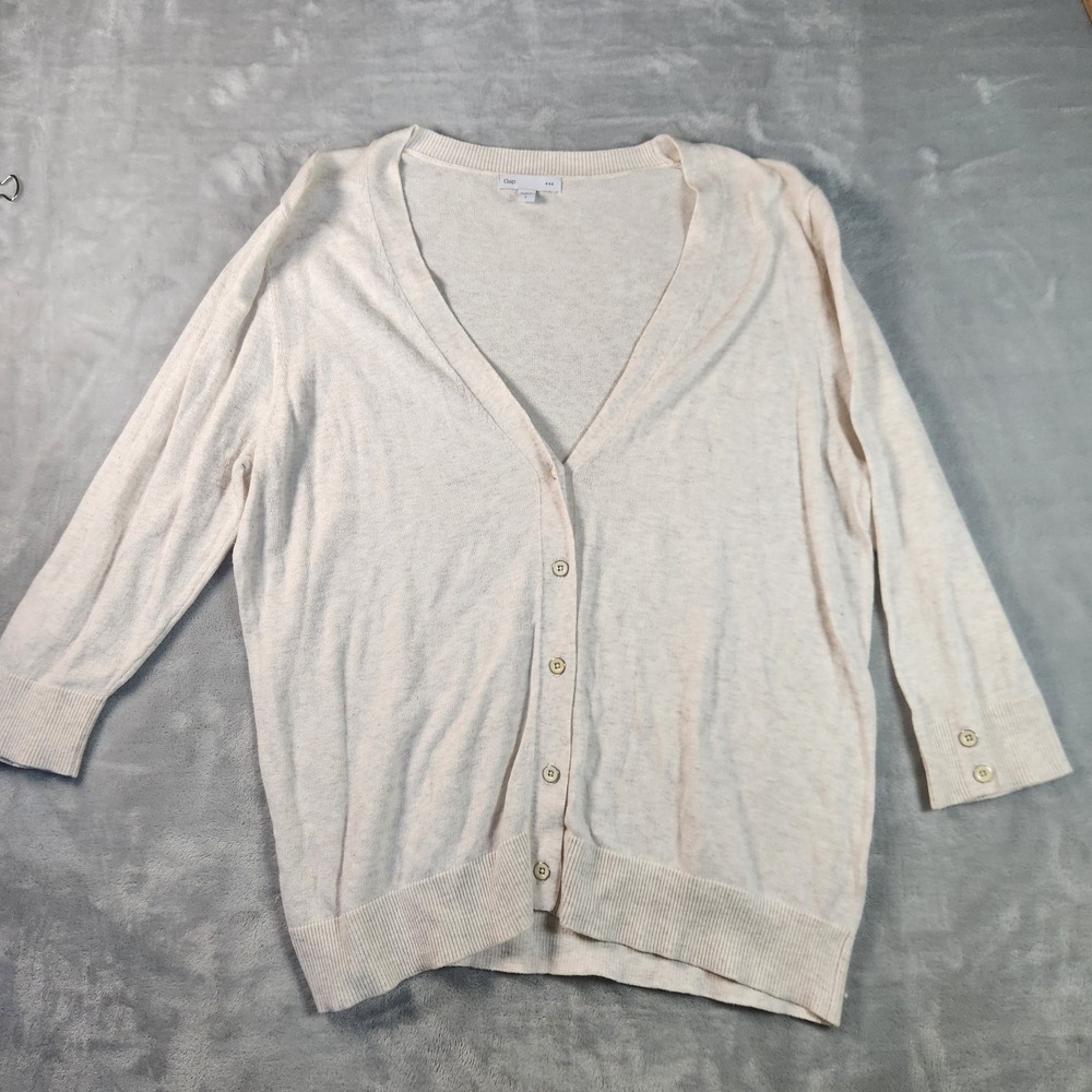 GAP SWEATER WOMEN'S Size L Cotton Blend LIGHTWEIGHT BOYFRIEND CARDIGAN IN CREAM‎